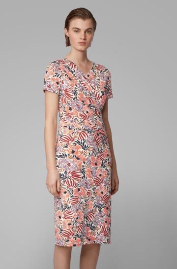 Sukienka BOSS Floral Print Jersey Patterned Damskie (Pl00113)
